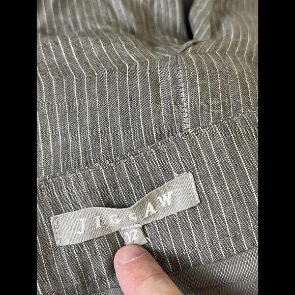 Jigsaw Women's Skirt 12 Gray Pin‎ Stripe 100% Linen Midi A-Line - Picture 3 of 4